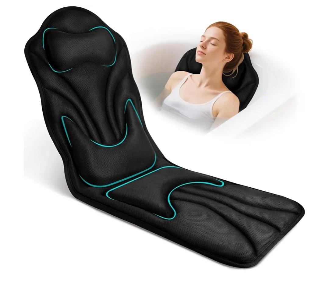 Atsuwell Full Body Bath Pillow for Bathtub, Ergonomic Bathtub Cushion for Neck, Waist, Hip Support, Luxury 3D Mesh Shower Pillow with Non-Slip Suction Cups & Dual Hooks, Pressure Relief, 51'' x17''