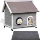 Rockever Outdoor Cat House, Waterproof Feral Cat House for Outdoor Cats with Escape Door and Clear Windows for 2 Cats(with Self Warming Mat)