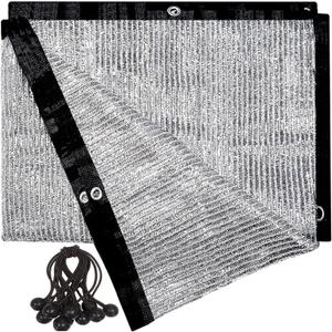 70% Aluminum Shade Cloth 6.5 FT x 12 FTSilver Tarps Fabric Privacy Screen Pet Shade Car Cover Patio Garden Pergola Cover Canopy with Grommets and Ball Bungee, Aluminum Foil Shade Net