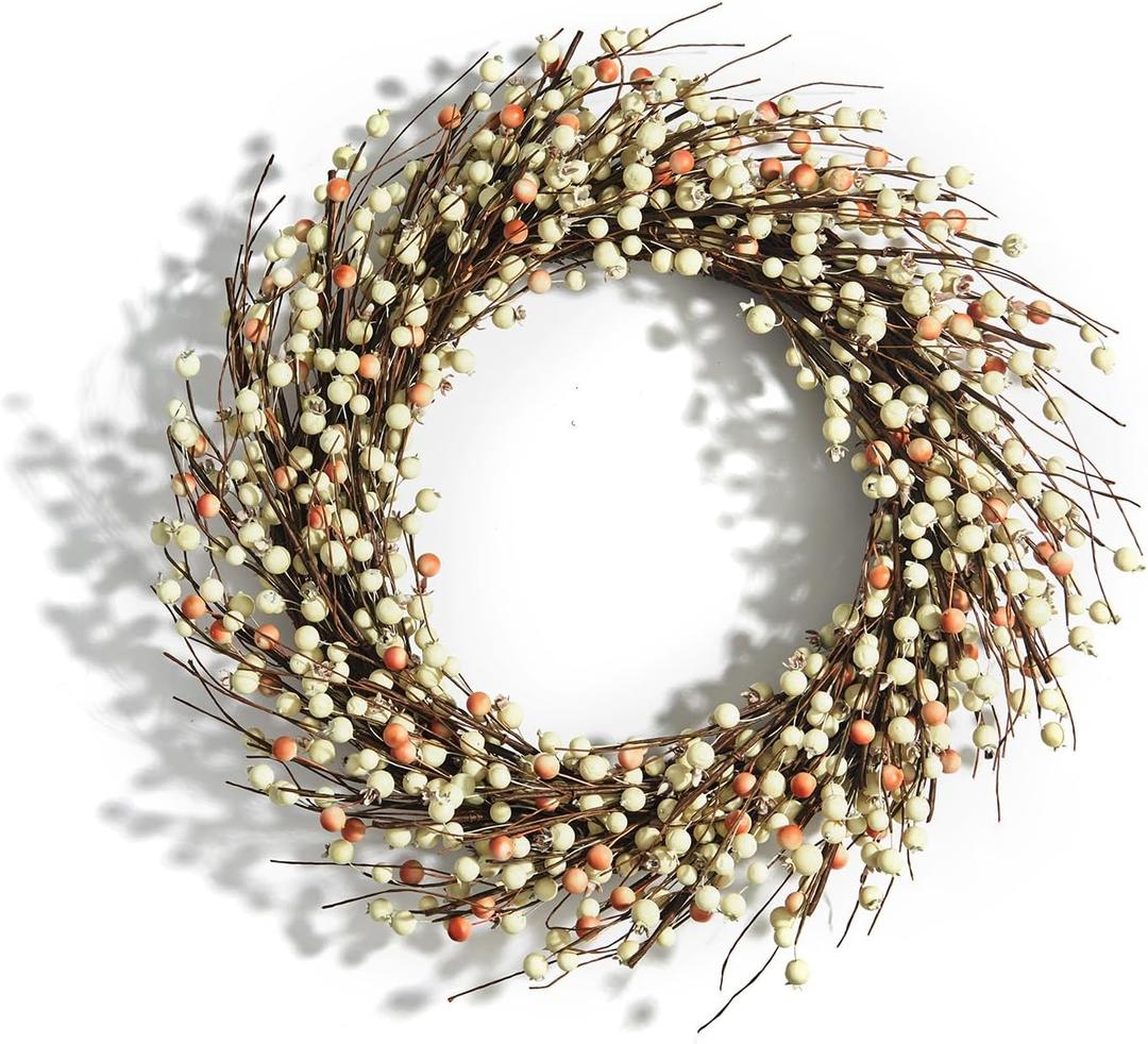 LampLust Wreaths for Front Door, 22 Inch Grapevine Wreath with Cream Pip Berries, Farmhouse Home Decor, Spring Wreaths for Indoor & Outdoor, Farmhouse Wall Decor, Year Round, for All Seasons