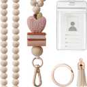 Teacher Lanyard with ID Holder, Fashion Wood Beaded Lanyard for Keys, Super Cute Boho Breakaway Lanyard for Women