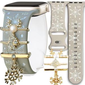 Christmas Fall Engraved Band with Charms Compatible Apple Watch Winter 38mm 40mm 41mm 42mm 44mm 45mm 46mm 49mm Women,Jullstar Snowfalke Maple Snowman Halloween Holiday Strap for iphone Watch Series 11 10 9 8 7 6 5 4 Ultra SE 3 2 1