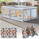 Fshibila 65" 50" Large Baby Playpen with Mat, Baby Playard for Babies and Toddlers, Play Pens for Indoor & Outdoor, Sturdy Safety Play Yard with Soft Breathable Mesh, Anti-Fall, Grey