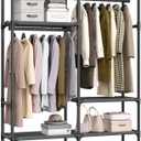 SONGMICS Heavy Duty Clothes Rack, 65 Inch Freestanding Portable Wardrobe with Hanging Rails and Shelves, Total Load 242 lb, Easy Assembly, for Cloakroom, Bedroom, Black URDR201B02