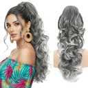 Claw Clip Grey White Ponytail Extension for Women Long Wavy Pony Tails Hair Extensions Fluffy Natural Looking 24 Inch hair extensions ponytail for Daily Use