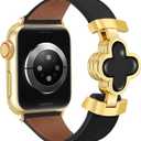 MOINSPIRE Designer Slim Leather Bands for Women,Lucky Four-Leaf Clover Cute Dressy Magnetic Watch Bands for iwatch Compatible with Apple Watch Series 11/10/9/8/7/6/5/4/3/2/1 SE 1/2/3 Ultra 1/2/3