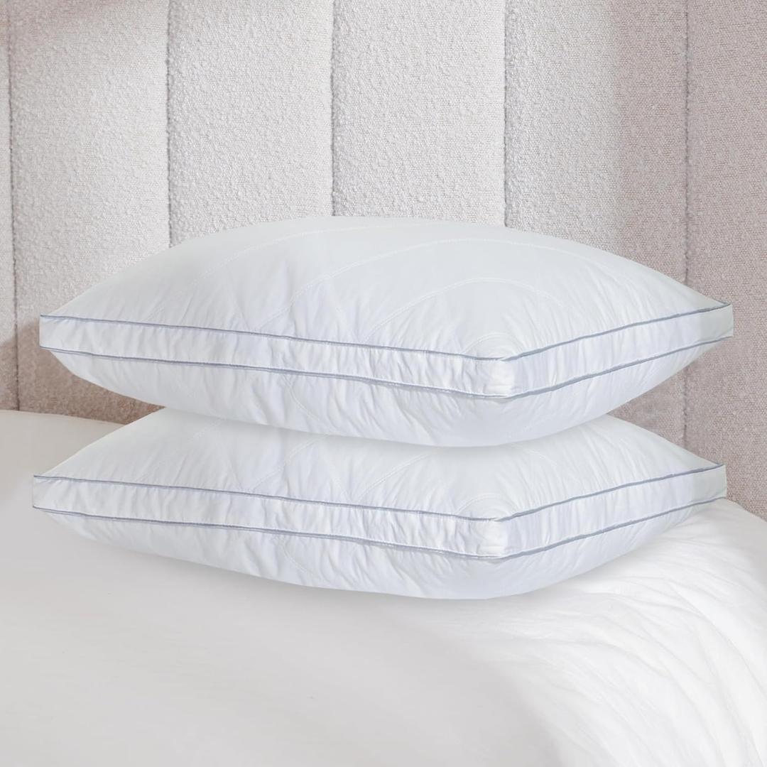 Deodar Goose Feather Down Pillows Standard - Made in USA -Hotel Bed Pillow Gusseted 2 Pack White Fluffy Pillow for Back Side Stomach Sleeper 20" x 26"
