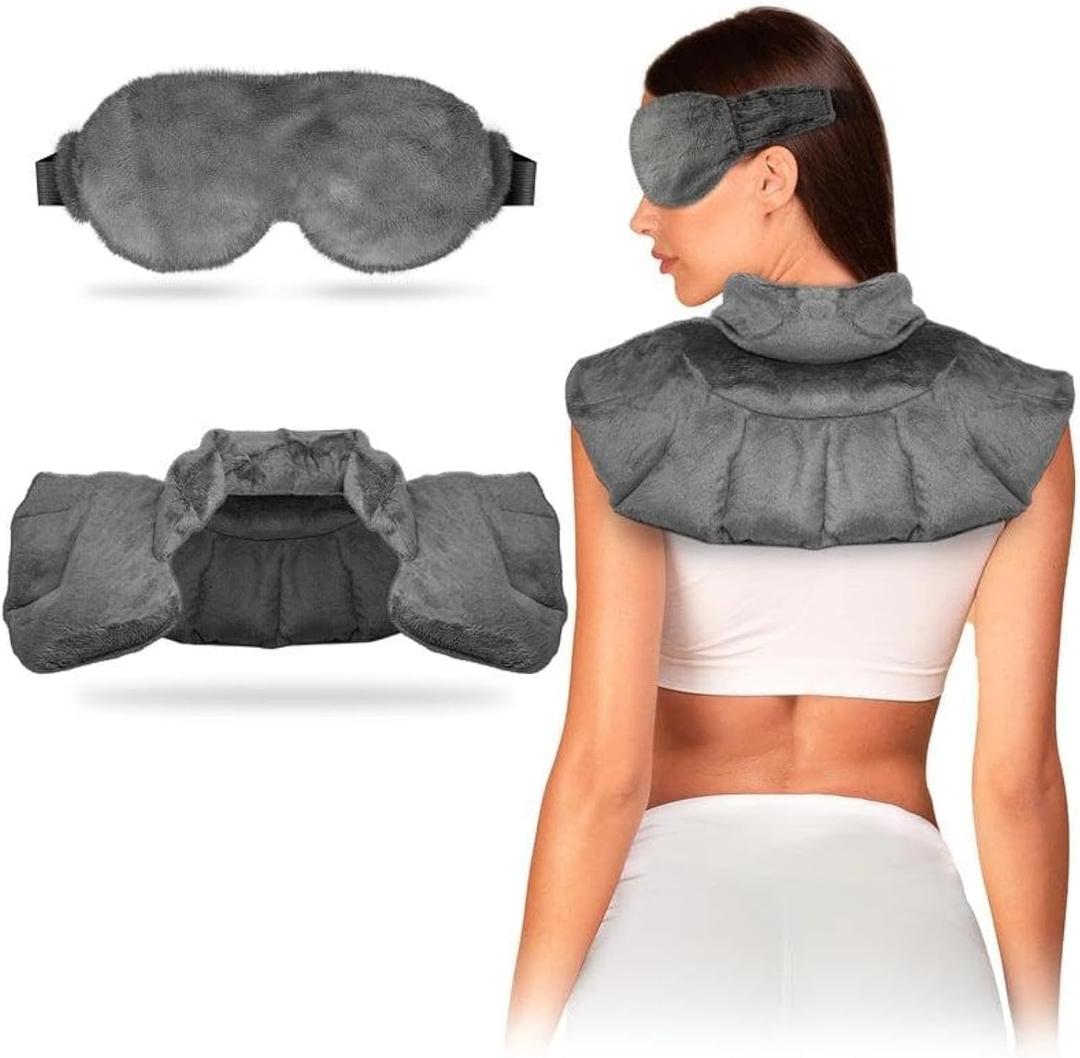 Neck & Shoulder Wrap + Heated Eye Mask – Hot & Cold Therapy Set for Pain Relief, Dry Eyes, Headaches & Stress – Microwavable, Portable, Ergonomic Design for Home & Travel Comfort by Superior Relief