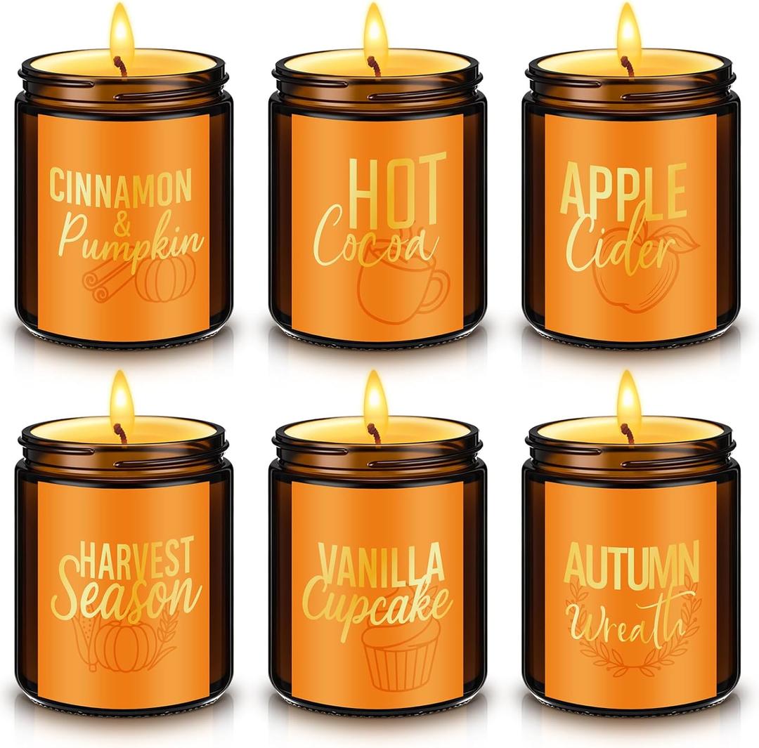 Nuanchu Fall Candles Set, 6 Pack Fall Scented Candles for Home 42 oz Autumn Soy Candle Gifts for Women Men, Scents of Cinnamon Pumpkin/Hot Cocoa/Apple Cider/Vanilla Cupcake/Harvest/Wreath