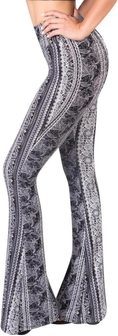 SATINA High Waisted Flare Leggings for Women - Yoga Pants for Women - Buttery Soft Bell Bottom Palazzo - Versatile Sizing (Medium, Leafy Black)