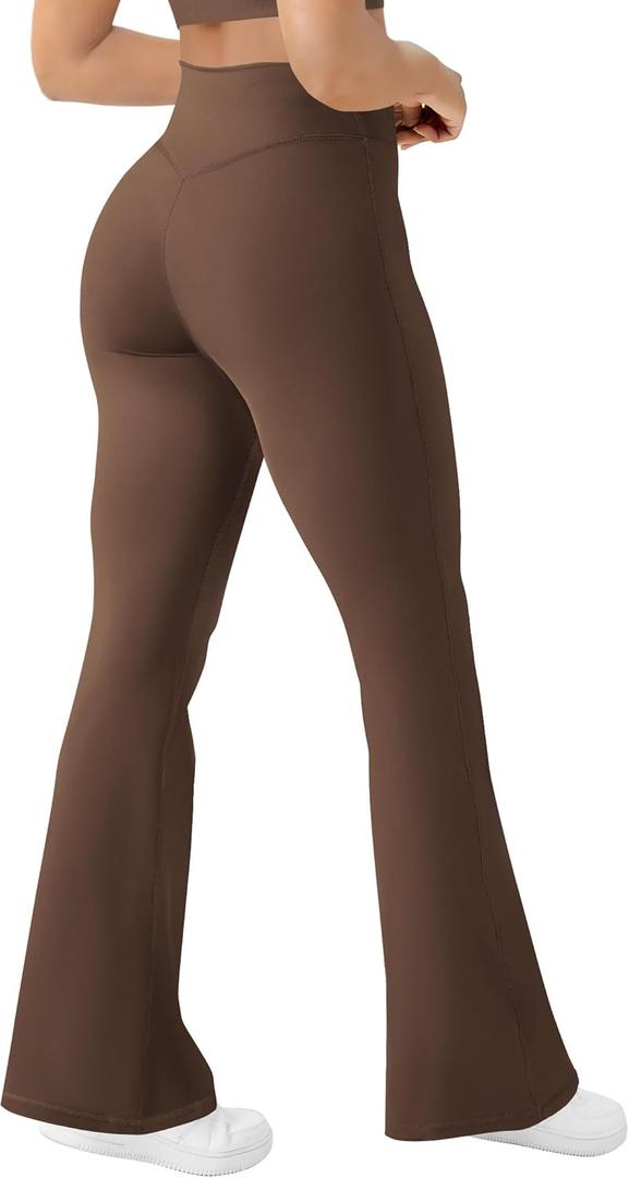 Women's Yoga Pants Bootcut Flare Leggings Flared Bell Bottom Leggings High Waisted Workout Pants Tummy Control (Large, Brown)