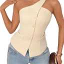 Floerns Women's One Shoulder Sleeveless Suit Vest Blazer Button Down Business Casual Waistcoat, XS