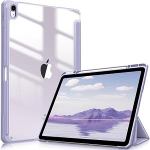 Fintie Hybrid Slim Case for iPad Air 13-inch (M3) 2025, (M2) 2024 - [Built-in Pencil Holder] Shockproof Cover with Clear Transparent Back Shell, Lilac Purple