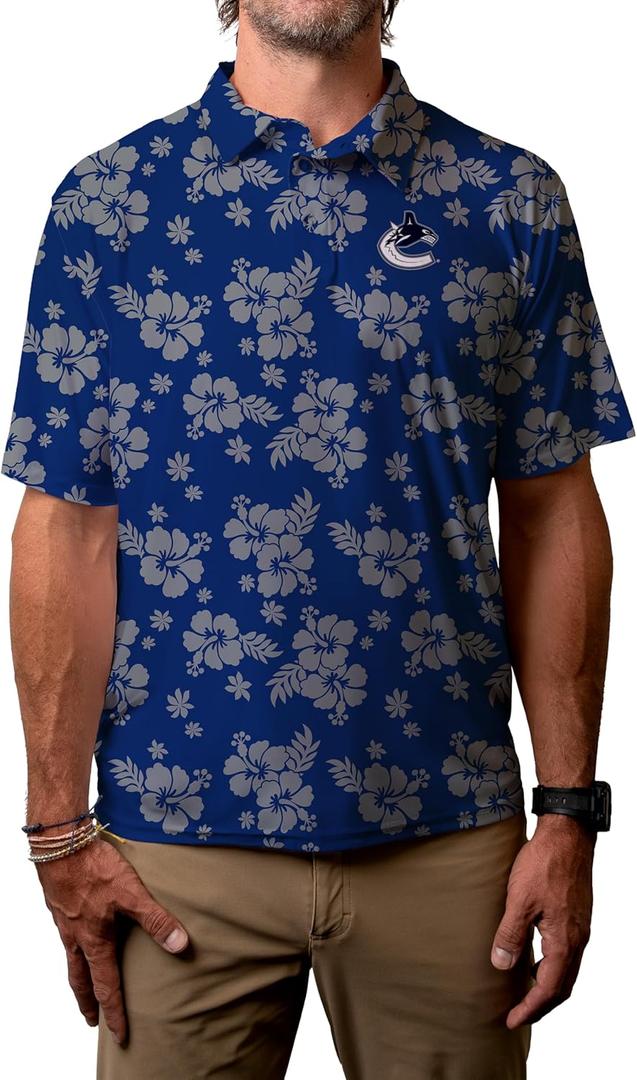 Blue 84 NHL Mens NHL Officially Licensed Short Sleeve Performance Polo Floral (Large, Team Color)