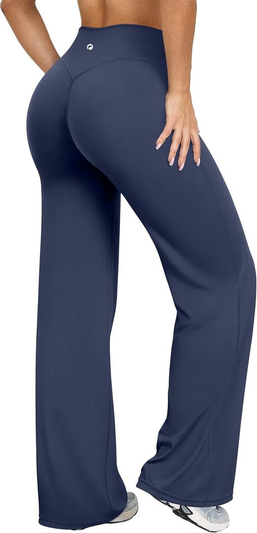 OQQ Yoga Pants Women High Waist Stretch Casual Soft Straight Leg Bottoms (Blue, XL)
