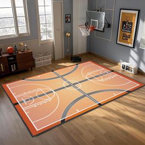 Basketball Rug for Bedroom,5'x7' Non-Slip Sports Rugs, Basketball Court Rug for Living Room or Game Room Decor