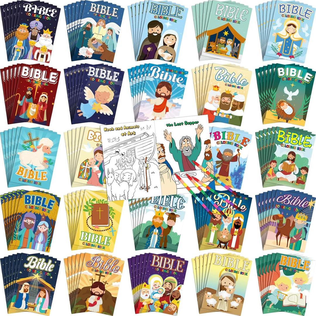 Liliful 72 Pcs Bible Coloring Book Bulk for Kids Christian Mini Coloring Books Religious Party Favors Christian Story Activity Supplies Bulk for Kids Sunday School Crafts Holiday Gifts
