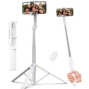 67 Selfie Stick, Phone Tripod with Wireless Remote Control, Portable Selfie Stick Tripod for Photograph, Live Streaming, Video Recording, Compatible with All Cell Phones, White