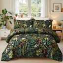 Queen Comforter Set - 3 Pieces Botanical Bedding Comforter Set, 1 Soft Green Plant Flowers Comforter (90"x90") and 2 Pillow Shams(20"x26") Ultra-Soft Comfort Suitable for All Seasons