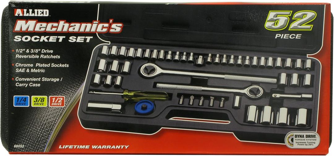 Allied Tools 66052 Socket Set with Storage Case, 52-Piece