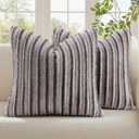 decorUhome Cozy Faux Fur Throw Pillow Covers 22x22 Set of 2 Decorative Soft Plush Striped Modern Farmhouse Boho Couch Euro Sham Pillow Cases with Velvet Back for Sofa Bed Living Roomr, Brown White