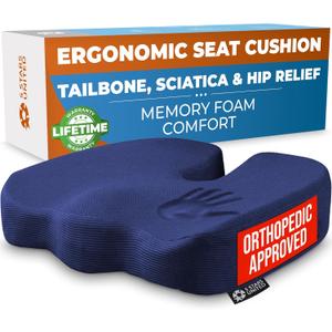 5 STARS UNITED Seat Cushion for Tailbone Pain Relief  Memory Foam Cushion for Coccyx, Hip, Hemorrhoid, Sciatica & Post-Surgery Recovery  Wheelchair, Car, Desk, Gaming & Office Chairs, D Blue