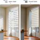 AOSKY Cordless Zebra Blinds for Windows Pull Down Roller Window Shades Dual Layer Light Filtering Privacy for Day and Night, Free-Stop Door Shades for Home Easy to Install (34" W X 72" H, Beige)