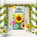 Hello Summer Door Cover for Door Decorations Sunflower Door Banner Backdrop Summer Seasonal Porch Front Photo Background for Outdoor Decor Supplies 71 x 35 Inch
