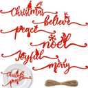 Jetec 12 Merry Christmas Wood Plate Letter Sign Wood Cutout Table Decorations Sign Decor Place Card Signs with 24 ft Ropes Xmas Hanging Decorations for Home Table Xmas Tree Wall(Red)
