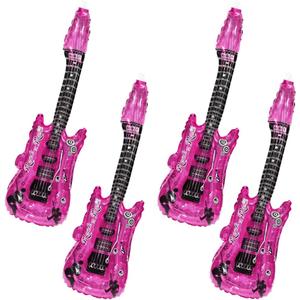 Pink Cool Rock Disco Guitar Balloon, 4 Pack Musical Instrument Guitar Shaped Aluminum Foil Balloons With Bell For Baby Shower Birthday Music Theme Wedding Singer Party Decoration Supplies