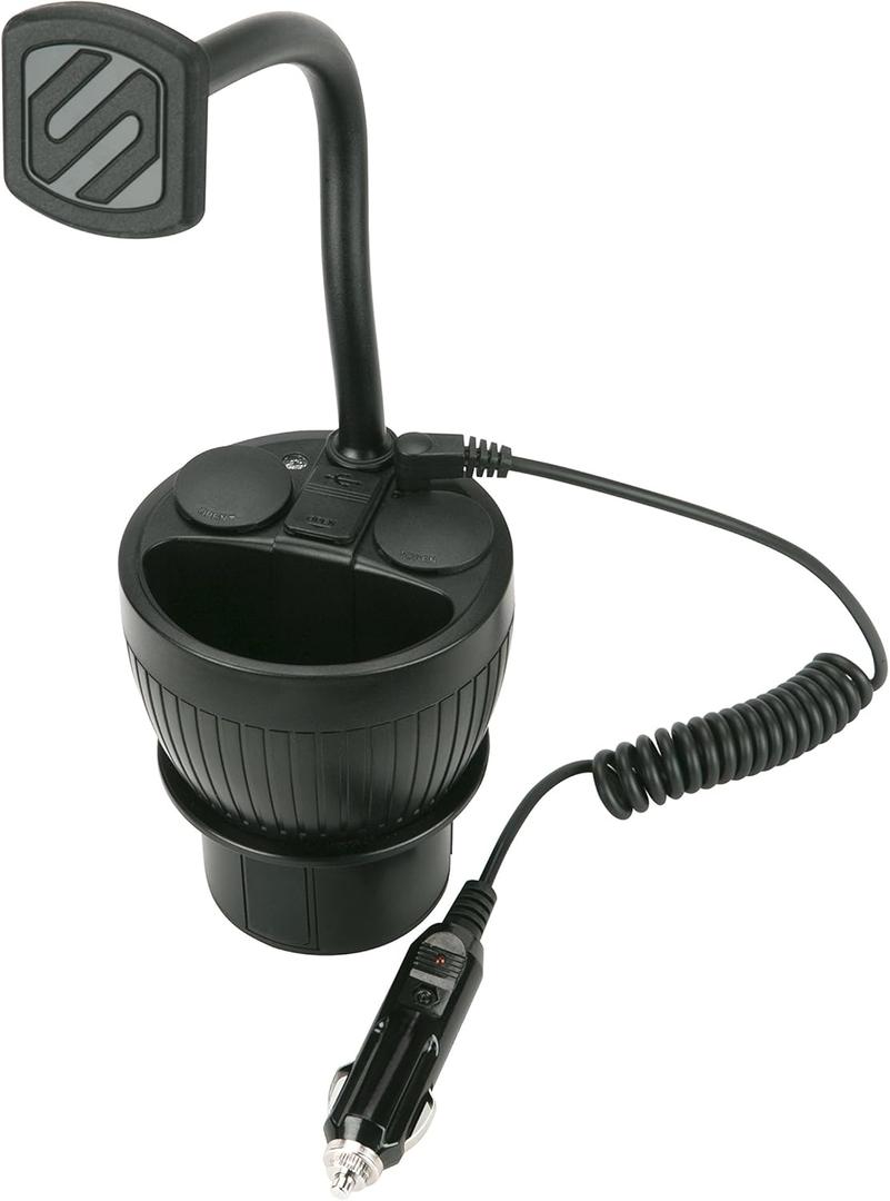 Scosche MAGPCUP MagicMount PowerHub Magnetic Car Cup Holder Phone Mount - Strong Magnet Car Mount for iPhone and Android - Secure Magnetic Cell Phone Holder - USB Charging Ports for Multiple Devices (1 Pack)