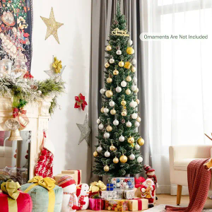 7FT Snowy Artificial Pencil Christmas Tree with Pine Cones
