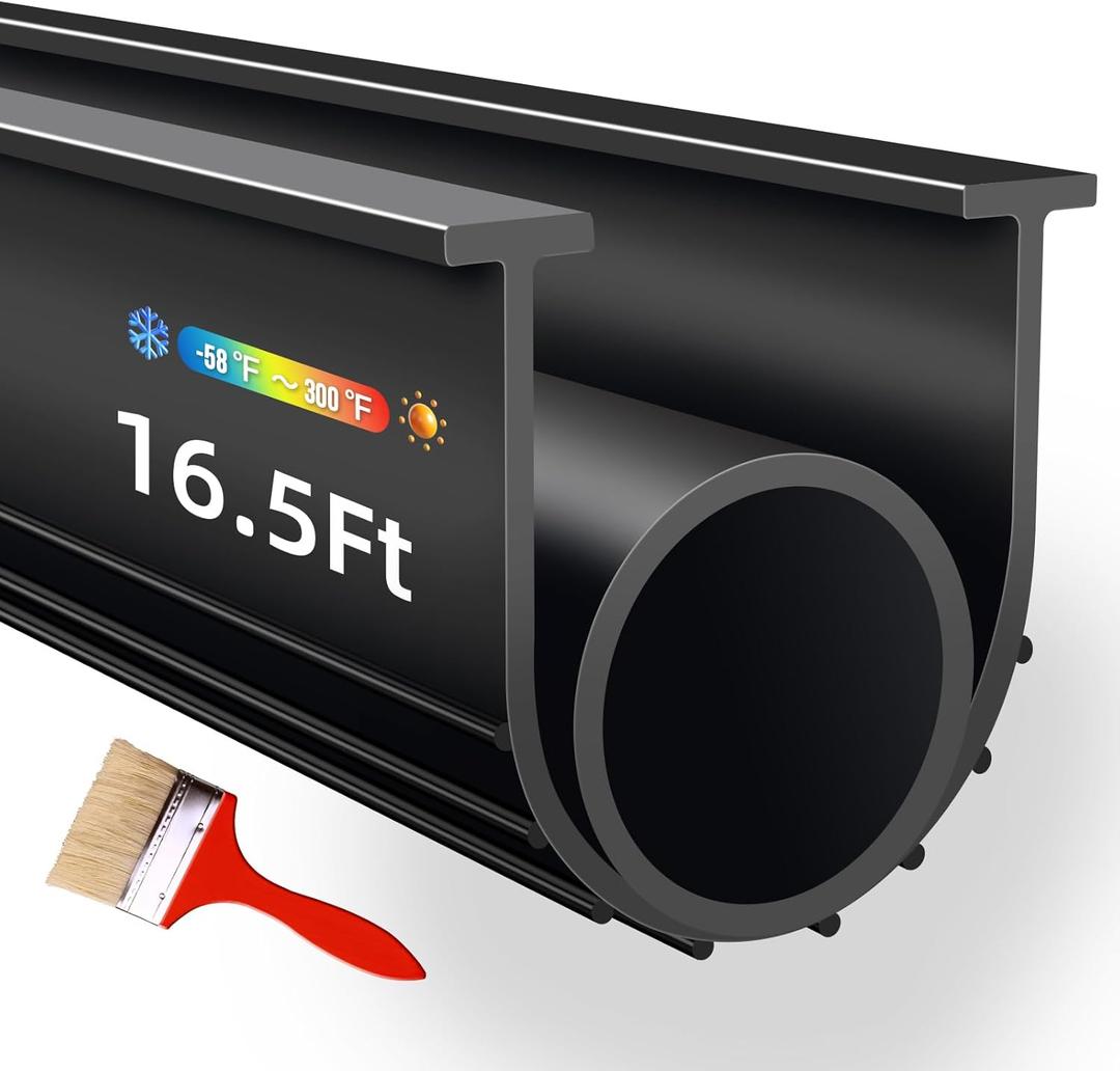 Garage Door Seals Bottom Rubber, High-Density EPDM Weatherproof Stripping Kit with 16.5Ft 5/16" T-Ends, U+O Ring Door Threshold Universal Seal - Easy Installation, Pest & Dust Protection (Black)