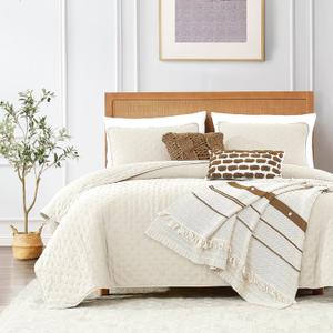 ROARINGWILD Ivory King Size Quilt Bedding Sets with 2 Pillow Shams, Cream Lightweight Soft Bedspread Coverlet, Thin Comforter Bed Cover for All Season, 3 Pieces, 104x90 inches (Ivory (Yellow Hues))
