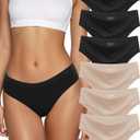 Kiqnsam Seamless Underwear for Women No Show Hipster Bikini Panties Low Rise Cheeky Breathable Soft Invisible Briefs 6 Pack (US, Alpha, Medium, Regular, Regular, 3color&3black)