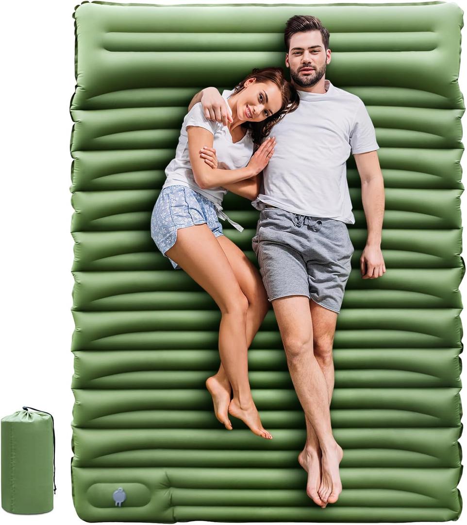 Double Sleeping Pad for Camping, 5" Ultra-Thick Camping Mattress with Pillow Built-in Pump, Self Inflating Camping Pad 2 Person for Backpacking, Hiking, Traveling, Tent