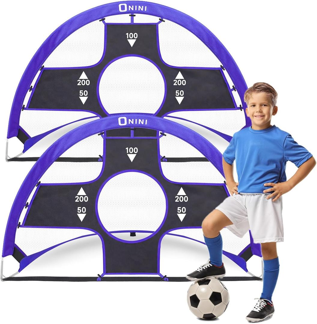 Onini Upgrade 4 Foot Pop Up Soccer Goals Blue - Portable Foldable Training Football Net with Target and Bag - Ideal for Toddler, Boys, Youth Outdoor Sports Games (2 Pack) (4 FT Round)