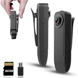 Mini Body Camera with Audio & Video Recording - Small POV Cam 1080P with 64G Card - Wearable Personal Portable Cameras Recorder DV - Night Version Camcorder for Security Work Records Guard Traveling