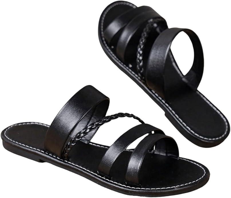 Rihero Women's Strappy Flat Sandals Summer Lace Up Open Toe Comfortable Slip-On Ankle Strap Sandals, Size 38