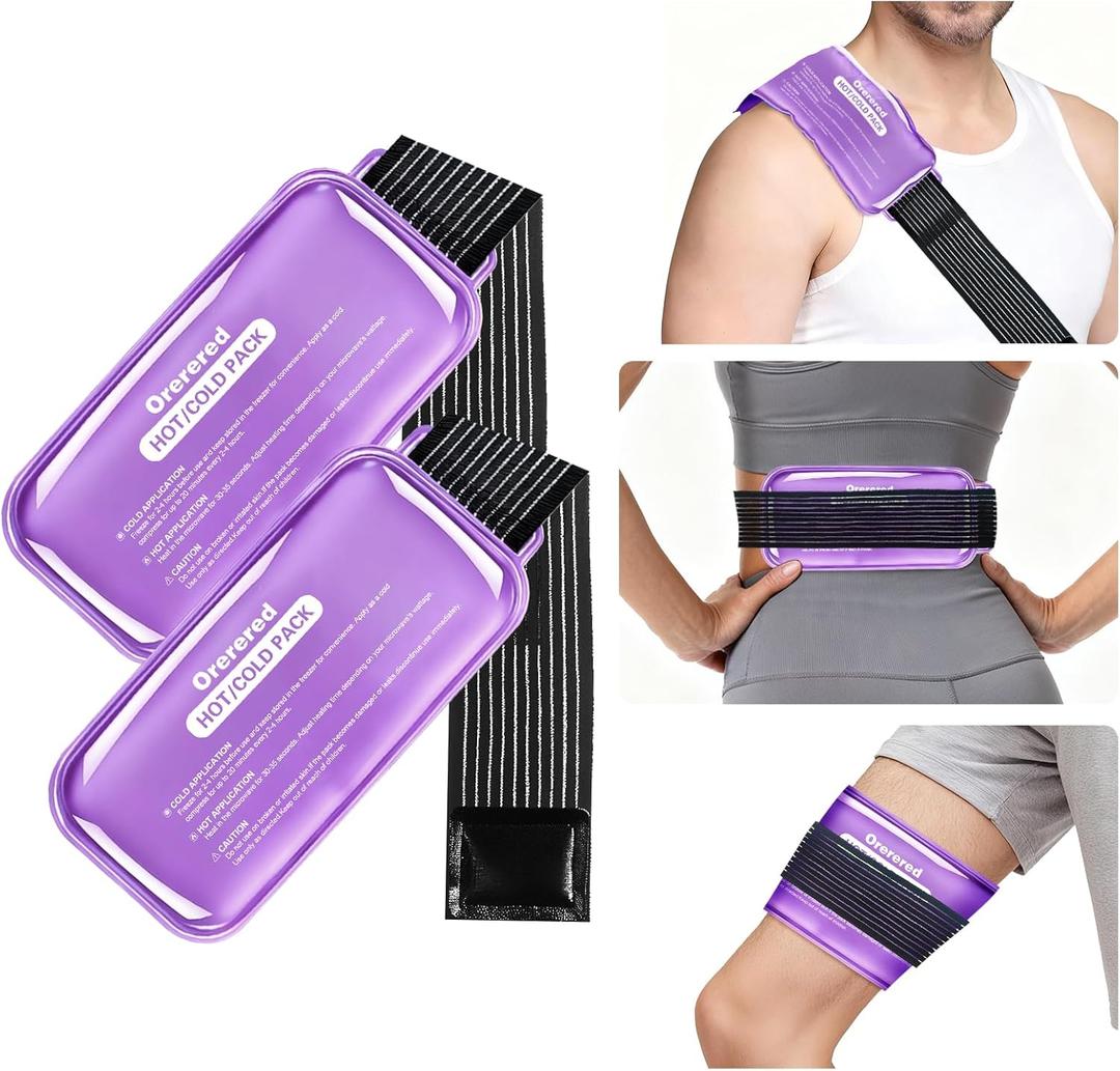 Ice Packs for Injuries Large, 2 Packs Reusable Hot & Cold Ice Packs with Adjustable Strap, Alleviate Joint and Muscle Pain, Flexible Therapy on Head, Shoulder, Knee, Arms, Legs (Purple, 13 x 6 Inch)