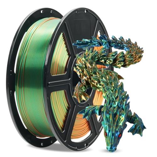 FLASHFORGE Silk Tri-Color PLA Filament 1.75mm, Coextrusion Orange Green Blue Triple Color Rainbow 3D Printer Filament, Enchanting Silk Finish with 360° Multicolor Shifting Color Effect