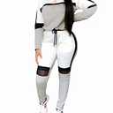 ThusFar Womens Casual Sweatsuit Two Piece Outfits Patchwork Net Color Block Pocket Hooded Top Pant Set Jogger Tracksuit Gray 3XL