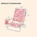 5-Position Low Beach Chair, Portable Lightweight Folding Beach Chair with Wooden Armrests, Storage Pouch & Carry Strap, Coastal Beach Print Reef Crimson, 
25.8"L x 25"W x 33“H