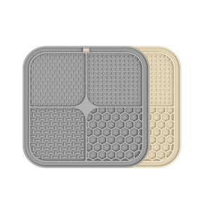 2 Pack Lick Mat for Dogs,Cats,Upgraded 8.58.5 inches Licking Mats with Suction Cups,Slow Feeder Licking Pad for Anxiety Relief and Boredom Reducer,Suitable for Dog Training Set 2 (Gray & Beige)