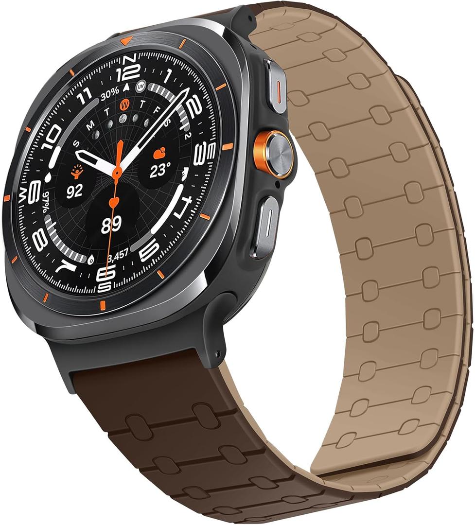 Magnetic Band Compatible with Samsung Galaxy Watch Ultra 2/Ultra (2025/2024) Band 47mm, 22mm Silicone Sport Strap for Women Men, D-Brown/L-Brown