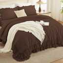 Andency Brown California King Comforter Set (104x96Inch), 3 Pieces Farmhouse Shabby Chic Ruffle Bedding Comforter Sets, Lightweight Fluffy Soft All Season Bed Set