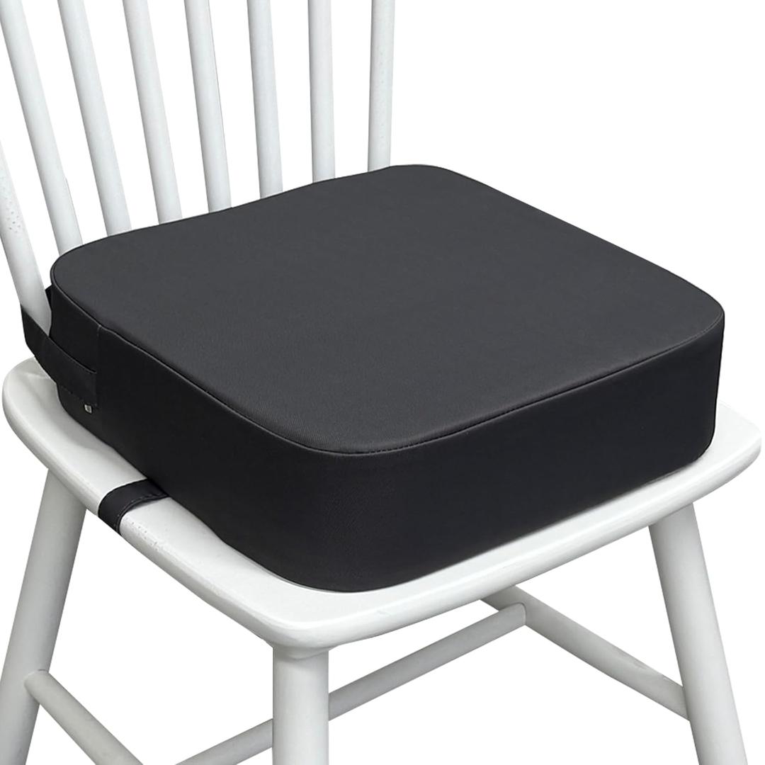 Toddler Booster Seat for Kitchen Chair, 3.5" Oxford Foam Cushion, Non-Slip Base, Adjustable Straps, Portable Dining Booster for Self-Feeding Toddlers at Home or on the Go (Dark Grey)