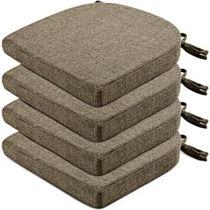 Wellsin Chair Cushions for Dining Chairs 4 Pack - Kitchen Chair Cushions with Ties and Non-Slip Backing - Dining Chair Pads 16"X16"X2", Khaki