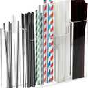Weiai Acrylic Straw Organizer Holder for Counter Cabinet, 5 Slot Straw Dispenser with 2 Installation Methods for Kitchen Caf Bar, Clear