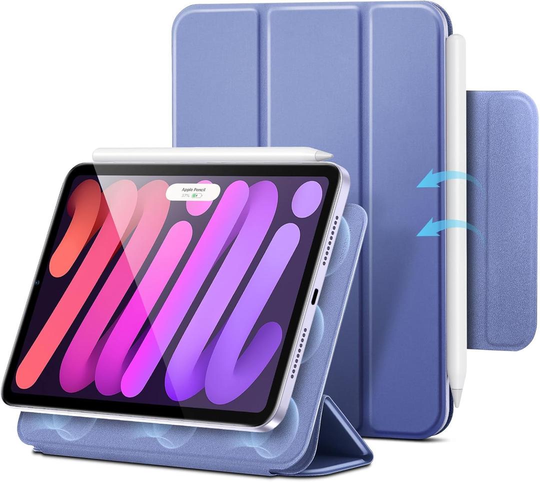 ESR for iPad Mini 7 A17 Pro Case, iPad Mini 7th/6th Generation Case (2024/2021), Slim Trifold Two-Way Stand, Powerful Magnetic Attachment, Durable Protection, Supports Pencil Pro&Pencil(USB-C), Purple